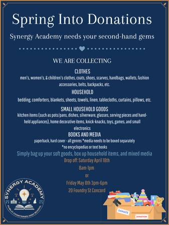 4/18: Synergy Academy Community Drop off Goods Fundraiser (Concord)