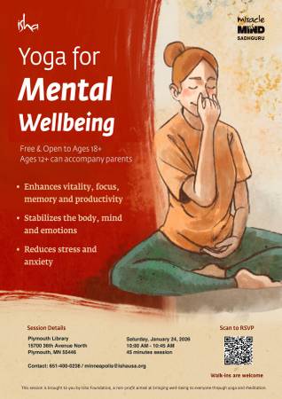 1/24: Yoga for Mental Wellbeing- Free and Open to All (Plymouth MN)