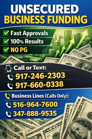 UNSECURED BUSINESS CAPITAL--FAST FUNDING UPTO $500,000 FOR YOUR NEEDS