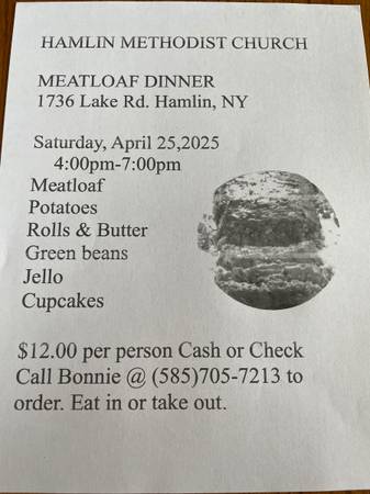 4/25: Hamlin Methodist Meatloaf Dinner (Hamlin)