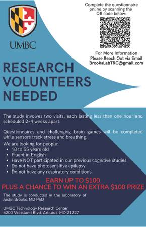Research volunteers needed at UMBC (Baltimore)