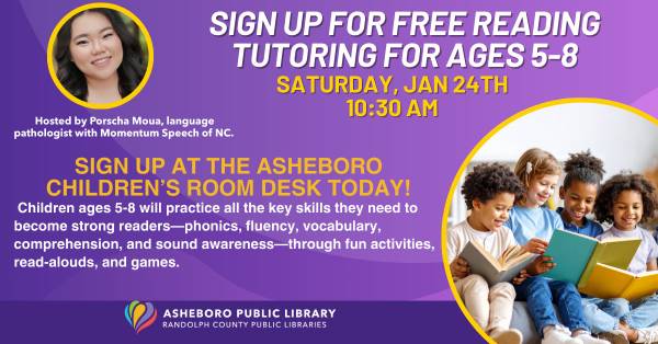 1/24: Free Reading Tutoring Ages 5-8 (Asheboro)