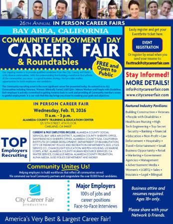 2/11: FREE Career Fair ~ 100's of Jobs ~ TOP Employers Bay Area (alameda)