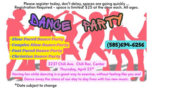 4/23: Dance Party Classes Now Available ! (Chili Rec, Rochester)
