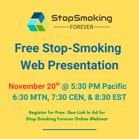 FREE Stop Smoking Presentation! November 20th, 7:30 PM Central Time (Tulsa, Broken Arrow, Muskogee, Owasso, Bixby, & NE Oklahoma)