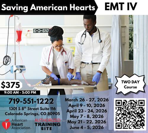 3/9: EMT IV Certification Course April 9 - 10, 2026 (Colorado Springs)