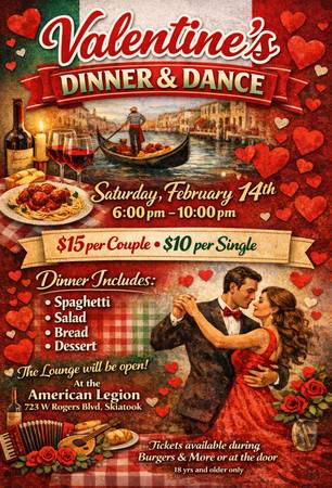 2/14: Valentine Dinner & Dance (Skiatook)